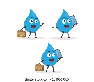vector illustration character cartoon modern flat design brand of cute water blue mascot walking with phone calling and suitcase success in white background