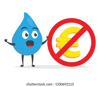 vector illustration character cartoon modern flat design brand of cute water blue mascot holding no 3d euro money, sign of caution dont use coin gold euro icon in white background