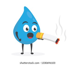 vector illustration character cartoon modern flat design brand of cute water blue mascot smoking cigarette in white background