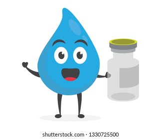 vector illustration character cartoon modern flat design brand of cute water blue mascot holding tube glass with yellow liquid water medicine in white background