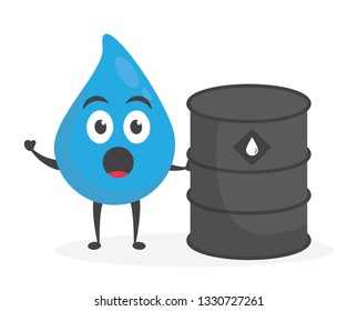 vector illustration character cartoon modern flat design brand of cute water blue mascot holding black drum oil industrial in white background