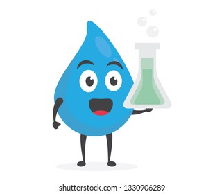 vector illustration character cartoon modern flat design brand of cute water blue mascot holding chemical tube liquid in white background