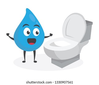 vector illustration character cartoon modern flat design brand of cute water blue mascot standing closet wc in white background