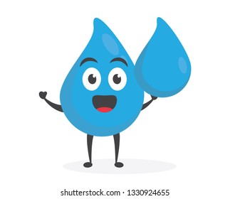 vector illustration character cartoon modern flat design brand of cute water blue mascot holding drop water liquid in white background