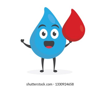vector illustration character cartoon modern flat design brand of cute water blue mascot holding drop water liquid in white background