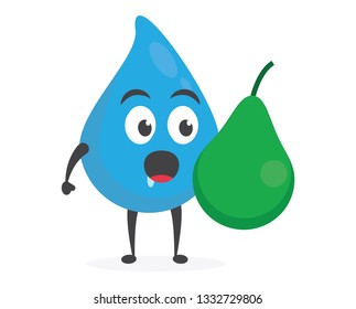 vector illustration character cartoon modern flat design brand of cute water blue mascot holding delicious fresh fruit avocado with trolley market shopping cart in white background