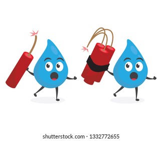 vector illustration character cartoon modern flat design brand of cute water blue mascot holding dynamite bomb tnt explosion in white background