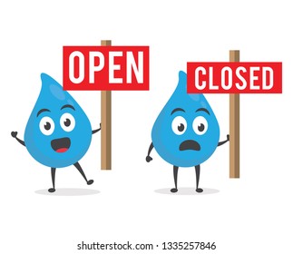 vector illustration character cartoon modern flat design brand of cute water blue mascot holding and move to red sign text market shop in white background