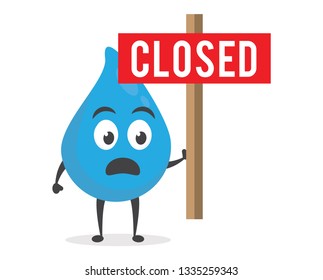 vector illustration character cartoon modern flat design brand of cute water blue mascot holding and move to red sign text closed market shop in white background