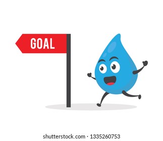 vector illustration character cartoon modern flat design brand of cute water blue mascot holding flag and move to red sign text success goal in white background