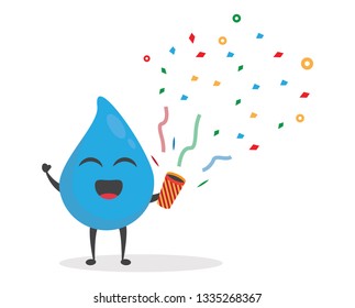 vector illustration character cartoon modern flat design brand of cute water blue mascot happy standing with colorful confetti in white background