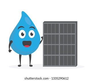 vector illustration character cartoon modern flat design brand of cute water blue mascot holding solar panel eco in white background