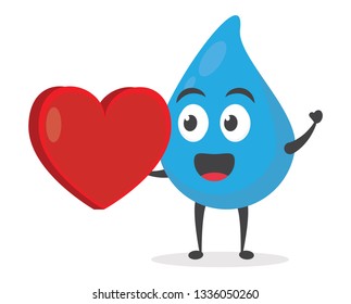 vector illustration character cartoon modern flat design brand of cute water blue mascot holding red love romance icon with trolley market shopping cart in white background