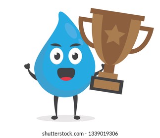 vector illustration character cartoon modern flat design brand of cute water blue mascot holding first golden, second silver, third bronze trophy winner in white background