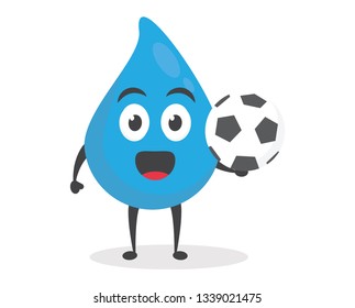 vector illustration character cartoon modern flat design brand of cute water blue mascot play soccer ball and shot to goal in white background