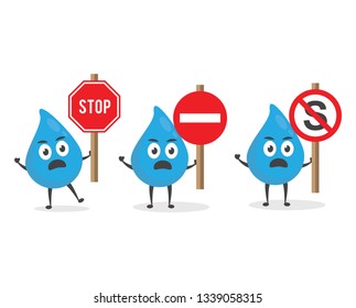 vector illustration character cartoon modern flat design brand of cute water blue mascot holding stop red letter S sign in white background