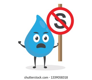 vector illustration character cartoon modern flat design brand of cute water blue mascot holding stop red letter S sign in white background