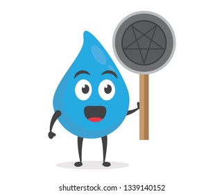 vector illustration character cartoon modern flat design brand of cute water blue mascot holding sign symbol pictogram of satanic pentagram magic religion icon in white background