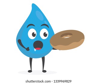 vector illustration character cartoon modern flat design brand of cute water blue mascot holding delicious donuts in white background