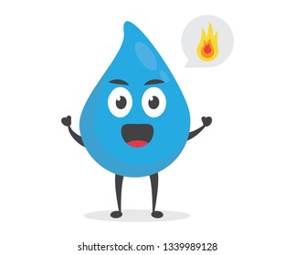 vector illustration character cartoon modern flat design brand of cute water blue mascot angry spirit flame fire in white background