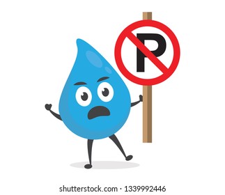 vector illustration character cartoon modern flat design brand of cute water blue mascot holding letter P cross no parking in white background