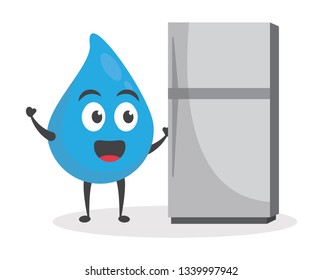 vector illustration character cartoon modern flat design brand of cute water blue mascot holding refrigerator in white background
