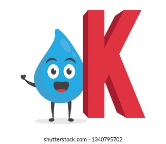 vector illustration character cartoon modern flat design brand of cute water blue mascot holding alphabet letter k in white background