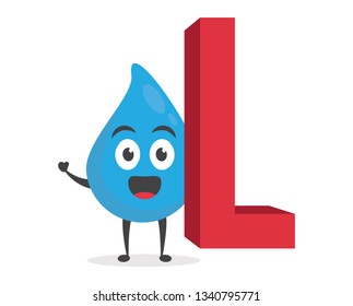 vector illustration character cartoon modern flat design brand of cute water blue mascot holding alphabet letter l in white background
