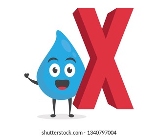 vector illustration character cartoon modern flat design brand of cute water blue mascot holding alphabet letter x in white background