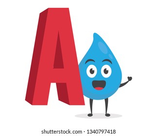 vector illustration character cartoon modern flat design brand of cute water blue mascot holding alphabet letter a in white background