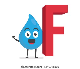 vector illustration character cartoon modern flat design brand of cute water blue mascot holding alphabet letter f in white background
