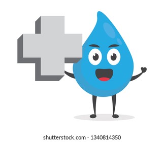 vector illustration character cartoon modern flat design brand of cute water blue mascot holding plus sign in white background