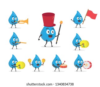 vector illustration character cartoon modern flat design brand of cute water blue mascot play group team marching band parade music in white background