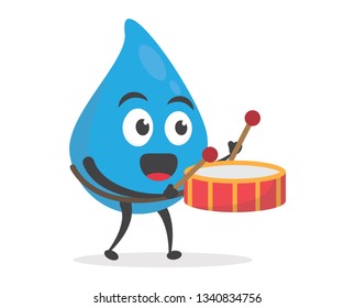 vector illustration character cartoon modern flat design brand of cute water blue mascot play group team marching band parade music in white background