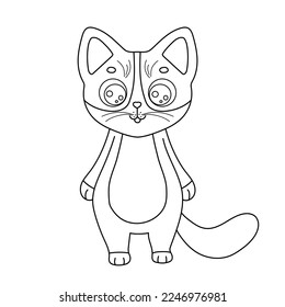 El gato del personaje de la ilustración del vector. Esbozo divertido gatito de dibujos animados. Esbozo de línea animal para el libro de coloración aislado en blanco