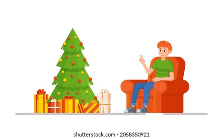 Vector illustration of character christmas. Decorations of a room in the New Year style.