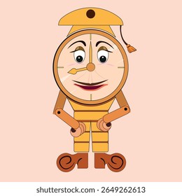 Ilustración vectorial de un reloj de carácter en un estilo clásico