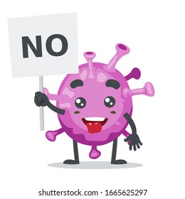 vector illustration of character or corona virus mascot holding sign says no