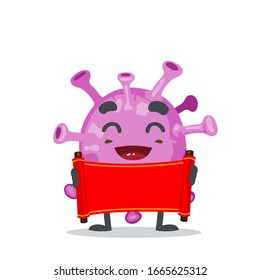 vector illustration of character or corona virus mascot holding red scroll