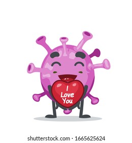 Vector Illustration Of Character Or Corona Virus Mascot Bring Love With I Love You Text