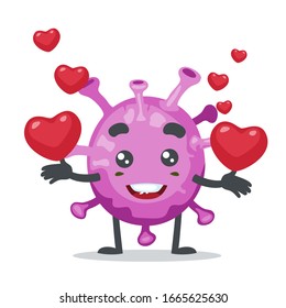 vector illustration of character or corona virus mascot bring love