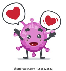 vector illustration of character or corona virus mascot with love speech