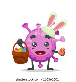 vector illustration of character or corona virus mascot wearing easter costume