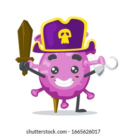 vector illustration of character or corona virus mascot wearing pirates costume