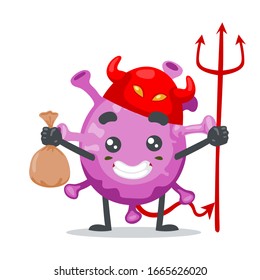 vector illustration of character or corona virus mascot wearing devil costume