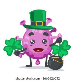 vector illustration of character or corona virus mascot wearing shamrock costume