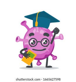 vector illustration of character or corona virus mascot wearing graduation costume