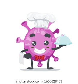 vector illustration of character or corona virus mascot wearing chef costume