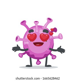 vector illustration of character or corona virus mascot open hand with love eye