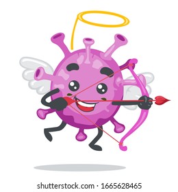 vector illustration of character or corona virus mascot wearing cupid costume